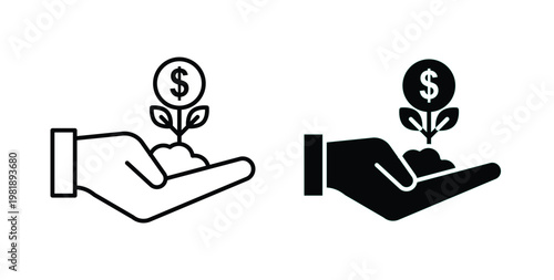 Investment icon in black and white color. Solid and linear icons