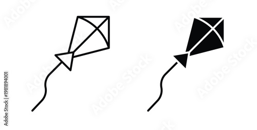 Kite icon in black and white color. Solid and linear icons