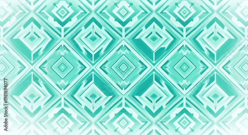 Abstract Geometric Pattern with Diamond Shapes in Teal and White.