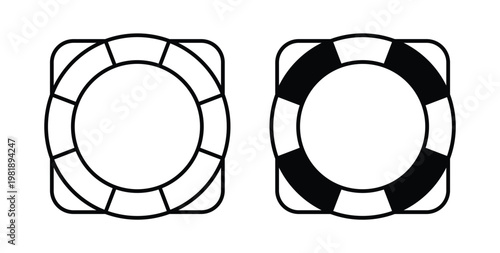 Life buoy icon in black and white color. Solid and linear icons