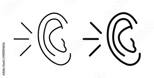 Listening icon in black and white color. Solid and linear icons