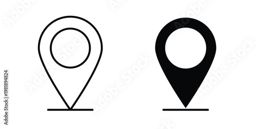 Located icon in black and white color. Solid and linear icons
