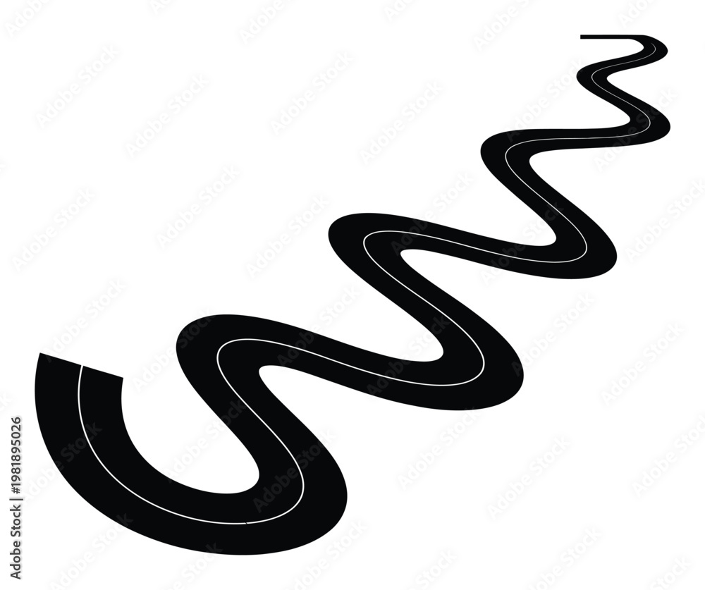 Fototapeta premium A Winding Black Road with White Lines on a White Background