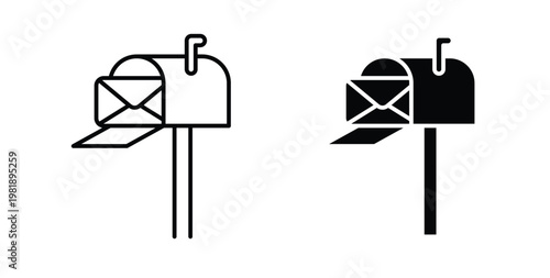 Mailbox icon in black and white color. Solid and linear icons