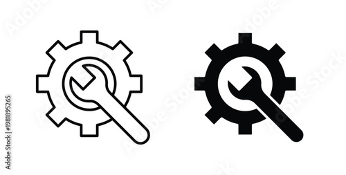 Maintenance icon in black and white color. Solid and linear icons