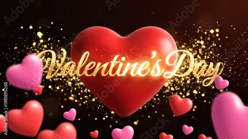 Valentines day heart symbol with decorative text against dark background