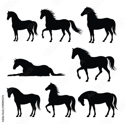 Collection of Black Horse Silhouettes in Various Poses