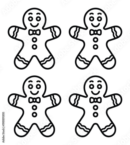 Four Outline Gingerbread Man Cookies with Bow Ties and Buttons