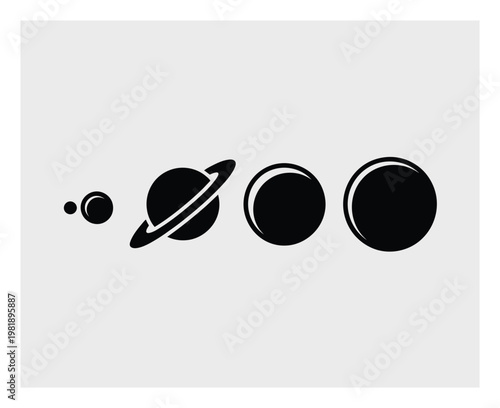 Minimalist Black Planet on a Light Gray Background