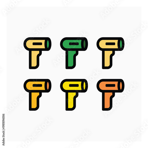 Six Colorful Flat of Handheld Thermometers on White Background