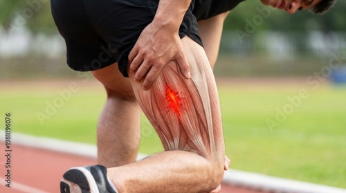 Athlete experiences sharp pain in injured thigh muscle during intense training session