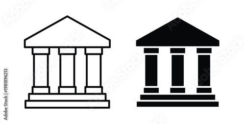 Museum icon in black and white color. Solid and linear icons