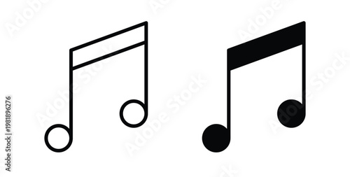 Music icon in black and white color. Solid and linear icons