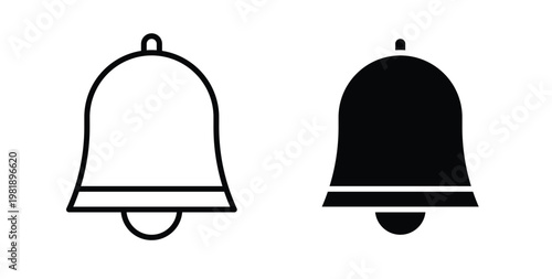 Notification bell icon in black and white color. Solid and linear icons