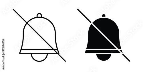 Notification off icon in black and white color. Solid and linear icons