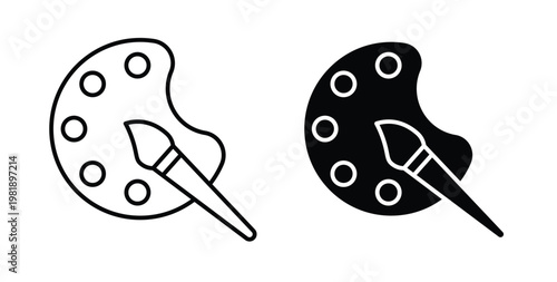 Palette icon in black and white color. Solid and linear icons