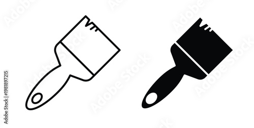 Paint brush icon in black and white color. Solid and linear icons