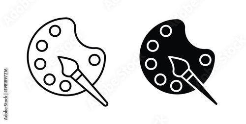 Paint icon in black and white color. Solid and linear icons