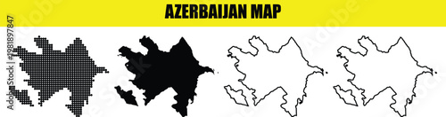 Azerbaijan map set featuring dotted, solid black, and outline variations country