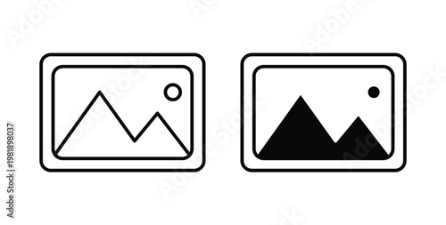 Picture icon in black and white color. Solid and linear icons