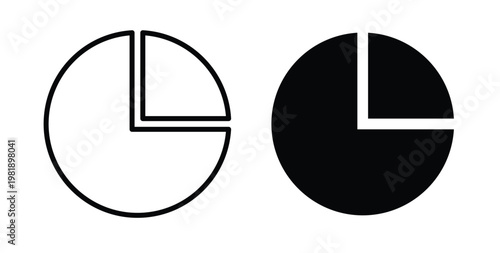 Pie chart icon in black and white color. Solid and linear icons
