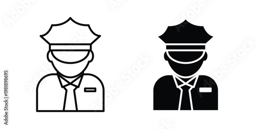 Police icon in black and white color. Solid and linear icons