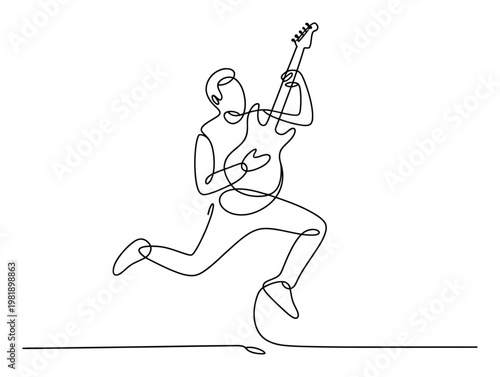 Continuous Line Drawing of a Man Playing Guitar Vector