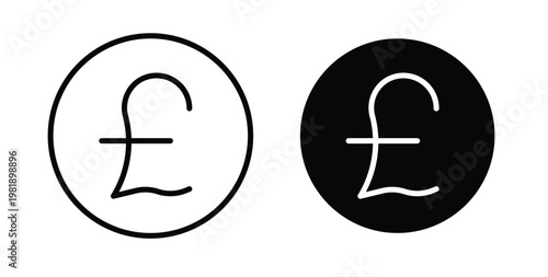Pound icon in black and white color. Solid and linear icons