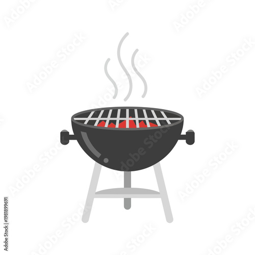 Barbecue grill on stand with charcoal.