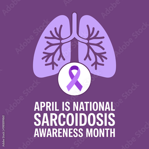 Illustration of lungs with a purple awareness ribbon for Sarcoidosis Awareness Month in April