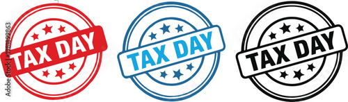 A set of colorful Tax Day icons in red, blue, and black, suitable for marketing, advertising, and business use.