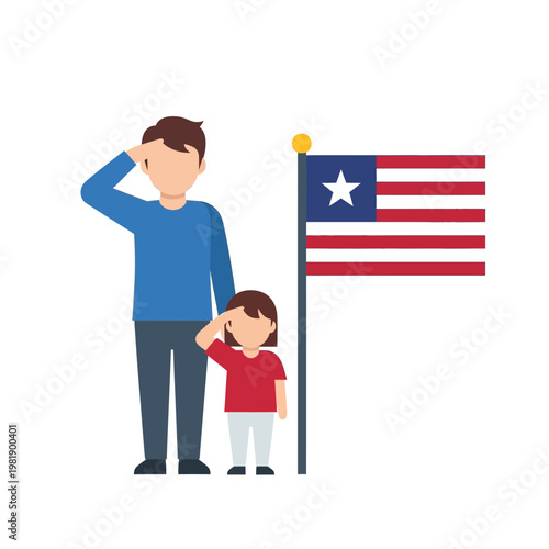 Father and son saluting together in unity.