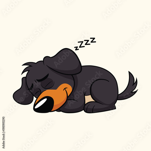Cartoon Cute Sleeping Black Dog with Zzz Symbol Character Illustration