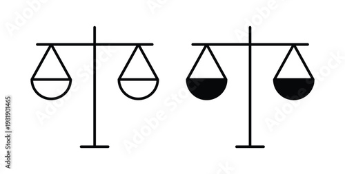 Scale icon in black and white color. Solid and linear icons