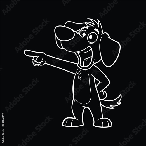 Cartoon Outline Standing Dog Pointing with Happiness Character Mascot Illustration