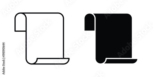 Scroll icon in black and white color. Solid and linear icons
