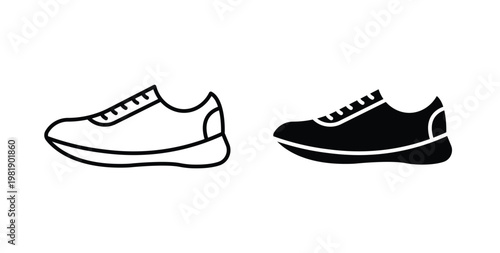 Shoes icon in black and white color. Solid and linear icons