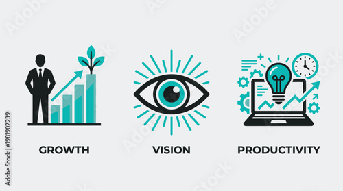 Business growth vision and productivity icons Vector