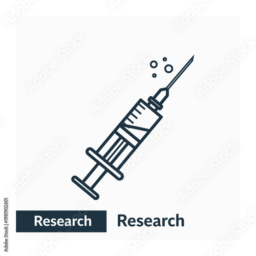Medical syringe with research text for science