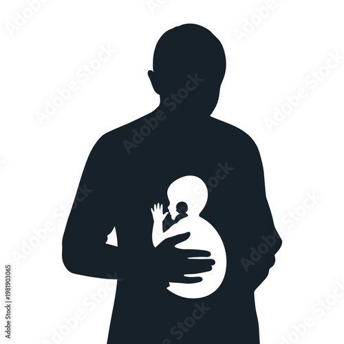 Silhouette of Mother Holding Baby Close to Chest.