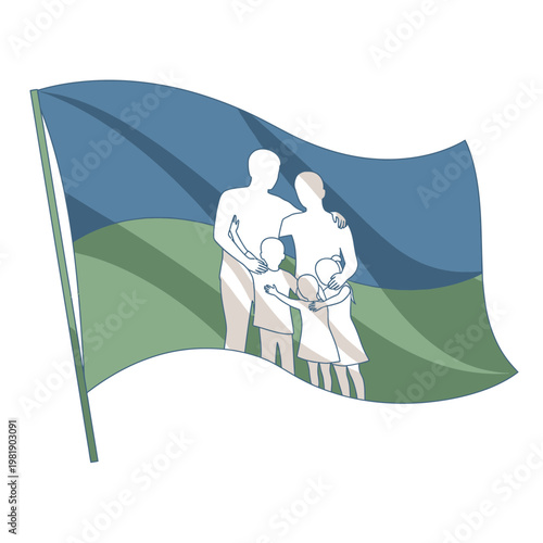 Family silhouette portrait with parents and child.