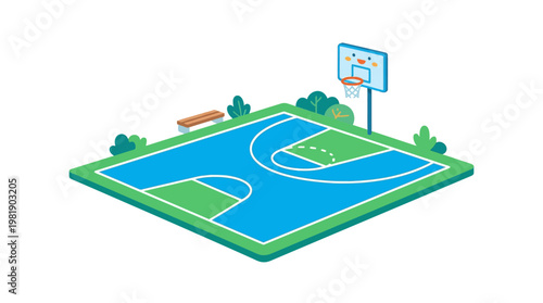 Basketball Court in Cartoon Style: A colorful and inviting illustration of a basketball court, perfect for sports enthusiasts and designers alike. 