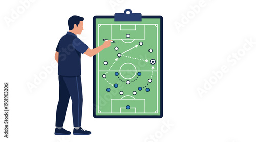 Tactical Mastery: A strategic mind at work, meticulously sketching out plays on a football field diagram. Analyzing and strategizing for ultimate victory 