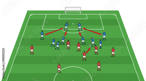 Football Tactical illustration: A football tactical illustration showcases player positions and strategic maneuvers on a meticulously rendered pitch, offering insight into game strategy.