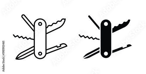 Swiss Knife icon in black and white color. Solid and linear icons