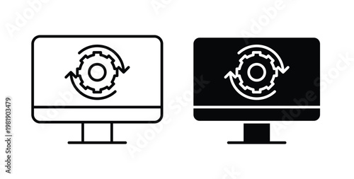 System update icon in black and white color. Solid and linear icons