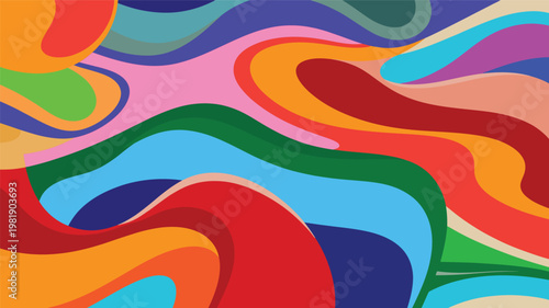 Multicolored abstract background, featuring flowing wavy, shapes in vibrant, hues of red, and blue tones