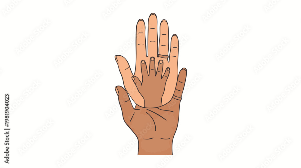 Fototapeta premium Adult hand and child hand stacked together.