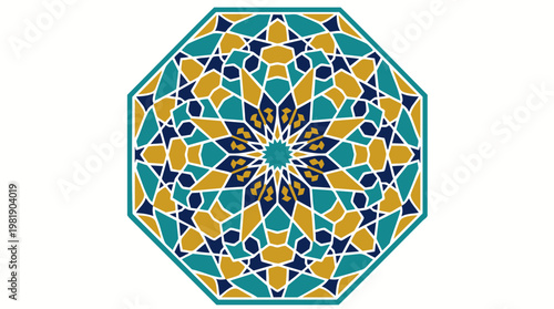Octagonal Islamic geometric mosaic tile medallion design.