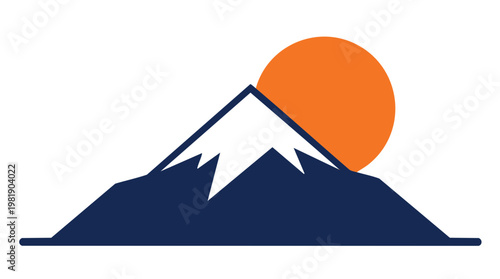 Stylized Mountain Peak Logo With Rising Sun.